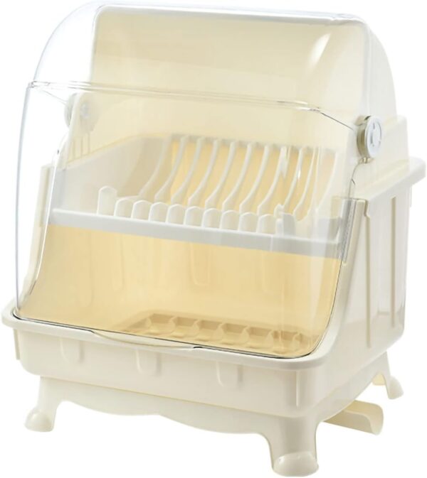 Dish Drying Rack, Dish Rack With Cover, Cutlery Dish Drainer Rack with Lid Cover - Image 3