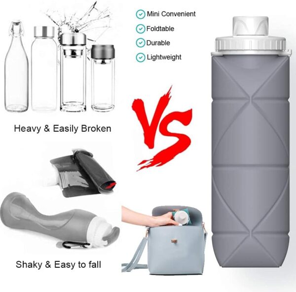 Collapsible Water Bottles Cups Leakproof Valve Reusable BPA Free Silicone Foldable Travel Water Bottle - Image 6