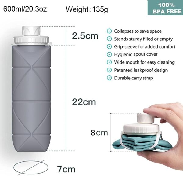 Collapsible Water Bottles Cups Leakproof Valve Reusable BPA Free Silicone Foldable Travel Water Bottle - Image 5
