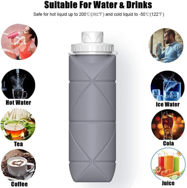 Collapsible Water Bottles Cups Leakproof Valve Reusable BPA Free Silicone Foldable Travel Water Bottle - Image 3