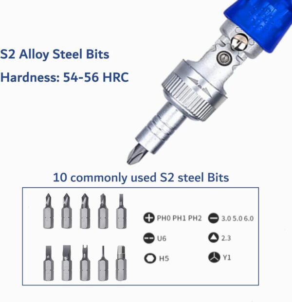 10 IN 1 Ratcheting Multi-Bit Screwdriver Set Magnetic, Adjustable - Image 3