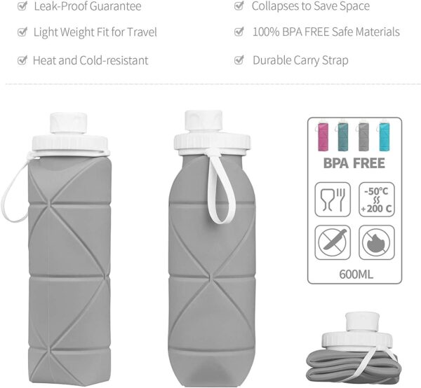 Collapsible Water Bottles Cups Leakproof Valve Reusable BPA Free Silicone Foldable Travel Water Bottle - Image 7