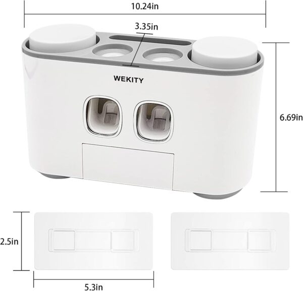 Wall-Mounted Toothbrush Holder with Toothpaste Dispenser (Grey) - Image 2