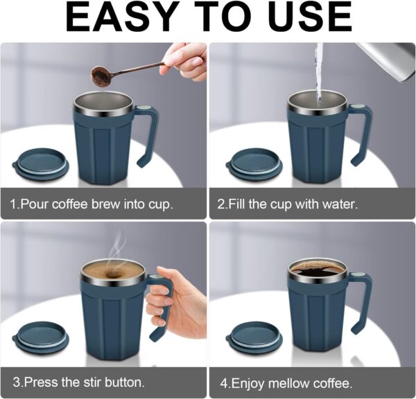 Auto Self Stirring Coffee Mug, 18 oz Automatic Magnetic Electric Mixing Cup Stainless Steel - Image 3