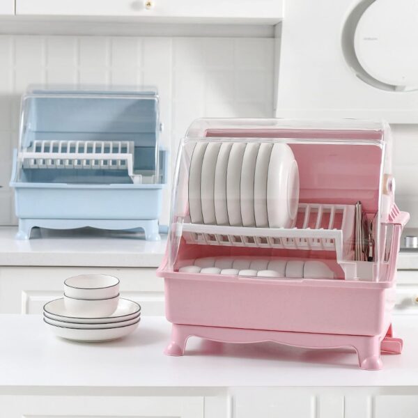 Dish Drying Rack, Dish Rack With Cover, Cutlery Dish Drainer Rack with Lid Cover - Image 2