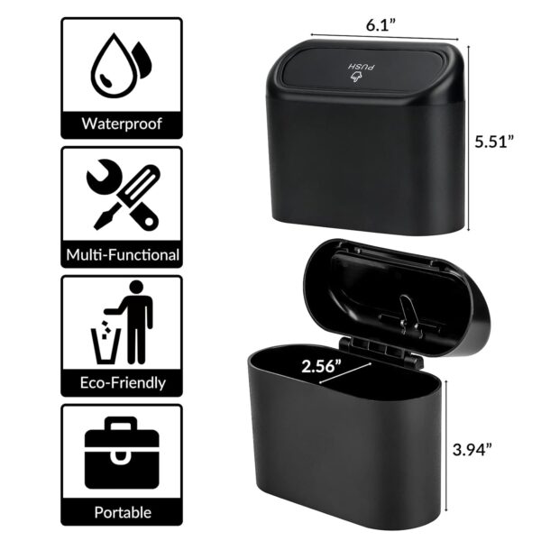 Car Trash Can with Lid,Leakproof Mini Vehicle Trash Bin with 20 Pcs Car Trash Bags - Image 3