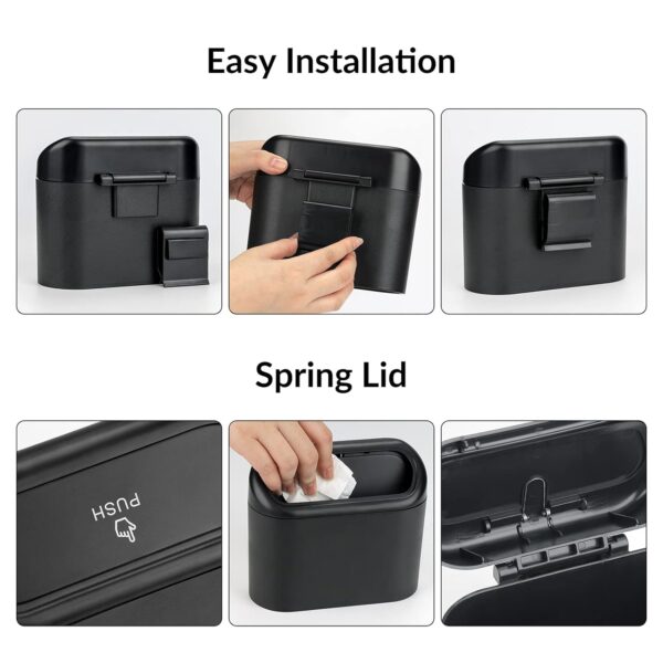 Car Trash Can with Lid,Leakproof Mini Vehicle Trash Bin with 20 Pcs Car Trash Bags - Image 2