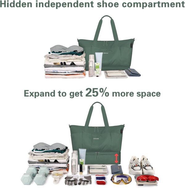 Expandable Weekender Bag for Women, Travel Duffel Bag with USB Charging Port, Gym Bag with Shoe Compartment and Wet Pocket - Image 7