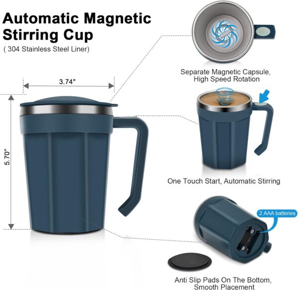 Auto Self Stirring Coffee Mug, 18 oz Automatic Magnetic Electric Mixing Cup Stainless Steel - Image 5