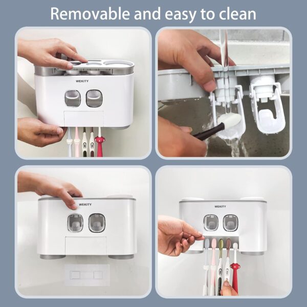 Wall-Mounted Toothbrush Holder with Toothpaste Dispenser (Grey) - Image 3