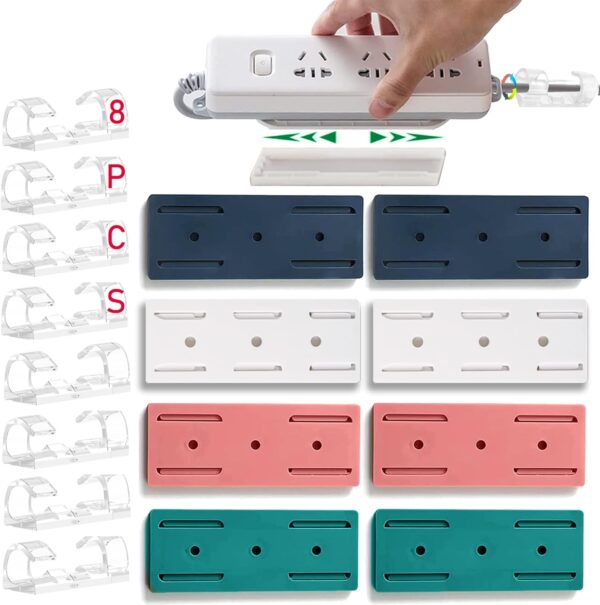 8 Pcs Power Strip Holder, Adhesive Punch-Free Socket Self Desktop Fixer, Cable Management