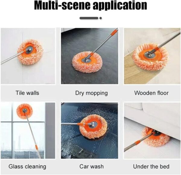 360°Rotatable Adjustable Cleaning Mop,Spin mop Handle Extendable Wall Cleaning Mop with 2 Replacement Microfiber Chenille Dust Mop Wall Head (43.3 inch Extendable) - Image 5