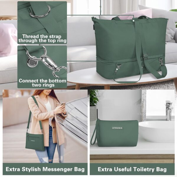Expandable Weekender Bag for Women, Travel Duffel Bag with USB Charging Port, Gym Bag with Shoe Compartment and Wet Pocket - Image 4