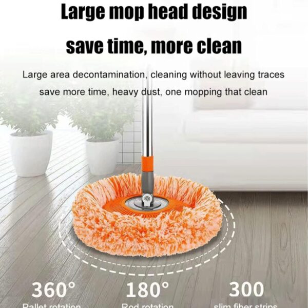 360°Rotatable Adjustable Cleaning Mop,Spin mop Handle Extendable Wall Cleaning Mop with 2 Replacement Microfiber Chenille Dust Mop Wall Head (43.3 inch Extendable) - Image 3