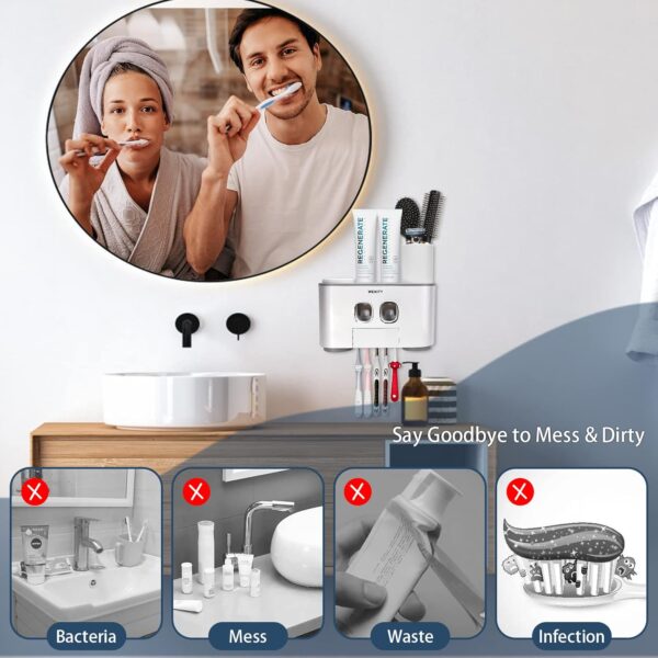 Wall-Mounted Toothbrush Holder with Toothpaste Dispenser (Grey) - Image 4