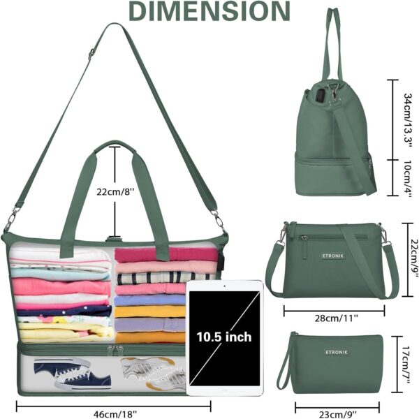 Expandable Weekender Bag for Women, Travel Duffel Bag with USB Charging Port, Gym Bag with Shoe Compartment and Wet Pocket - Image 3