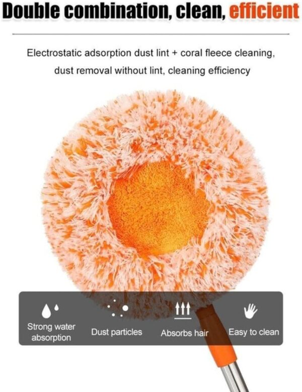 360°Rotatable Adjustable Cleaning Mop,Spin mop Handle Extendable Wall Cleaning Mop with 2 Replacement Microfiber Chenille Dust Mop Wall Head (43.3 inch Extendable) - Image 2