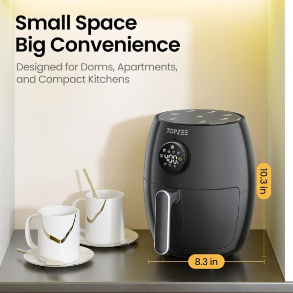 Small Compact Air Fryer, 2.1QT, 4-in-1 Small Mini Airfryer, Bake, Roast, Reheat, 98% Less Oil, Adjustable Temperature Control w/ 12H Timer, Quiet, Nonstick & Dishwasher Safe Basket, BPA-Free, Black - Image 2