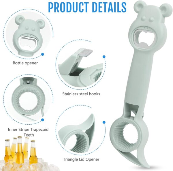 Cute Beer Bottle Opener 2 Pack Multifunction Bear-shaped 4 in 1 Bottle Opener Lid Opener For Arthritic Hands - Image 2