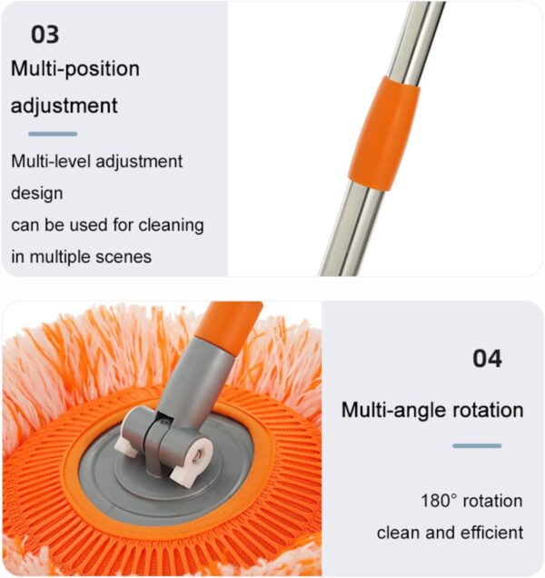 360°Rotatable Adjustable Cleaning Mop,Spin mop Handle Extendable Wall Cleaning Mop with 2 Replacement Microfiber Chenille Dust Mop Wall Head (43.3 inch Extendable) - Image 6