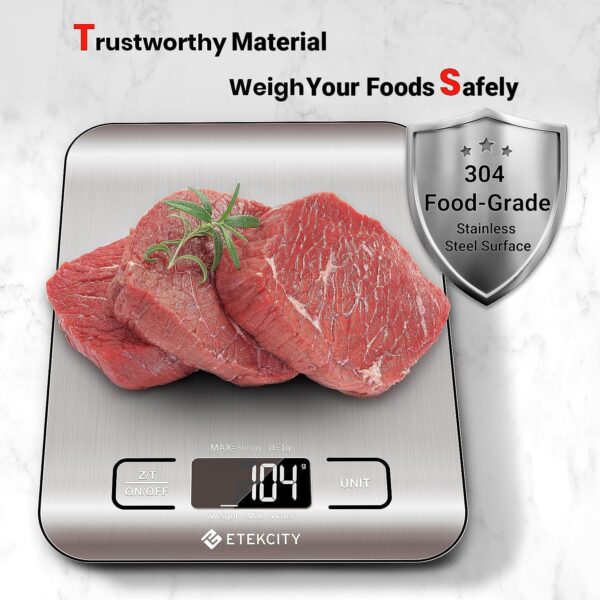 Etekcity Food Kitchen Scale, Digital Grams and Ounces for Weight Loss, Baking, Cooking, Keto and Meal Prep, LCD Display, Medium, 304 Stainless Steel - Image 2