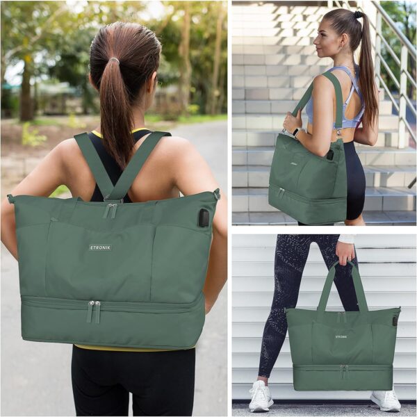 Expandable Weekender Bag for Women, Travel Duffel Bag with USB Charging Port, Gym Bag with Shoe Compartment and Wet Pocket - Image 2