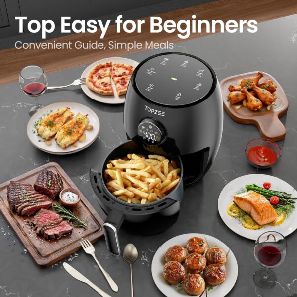 Small Compact Air Fryer, 2.1QT, 4-in-1 Small Mini Airfryer, Bake, Roast, Reheat, 98% Less Oil, Adjustable Temperature Control w/ 12H Timer, Quiet, Nonstick & Dishwasher Safe Basket, BPA-Free, Black - Image 4