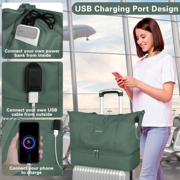 Expandable Weekender Bag for Women, Travel Duffel Bag with USB Charging Port, Gym Bag with Shoe Compartment and Wet Pocket - Image 6