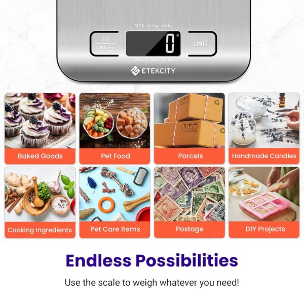 Etekcity Food Kitchen Scale, Digital Grams and Ounces for Weight Loss, Baking, Cooking, Keto and Meal Prep, LCD Display, Medium, 304 Stainless Steel - Image 5