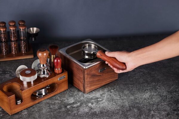 Walnut Spresso Knock Box Called Coffee Knock Box Made of Sturdy Wood And Easy-Clean Stainless Steel Knockbox the Espresso Dump Box Avoid Coffee Grounds Splashing - Image 2