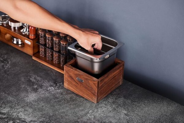 Walnut Spresso Knock Box Called Coffee Knock Box Made of Sturdy Wood And Easy-Clean Stainless Steel Knockbox the Espresso Dump Box Avoid Coffee Grounds Splashing - Image 4