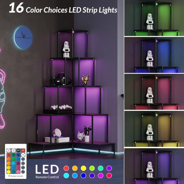 BELLEZE 5-Tier Corner Bookshelf with RGB Lights and Remote, 66 with multi colors
